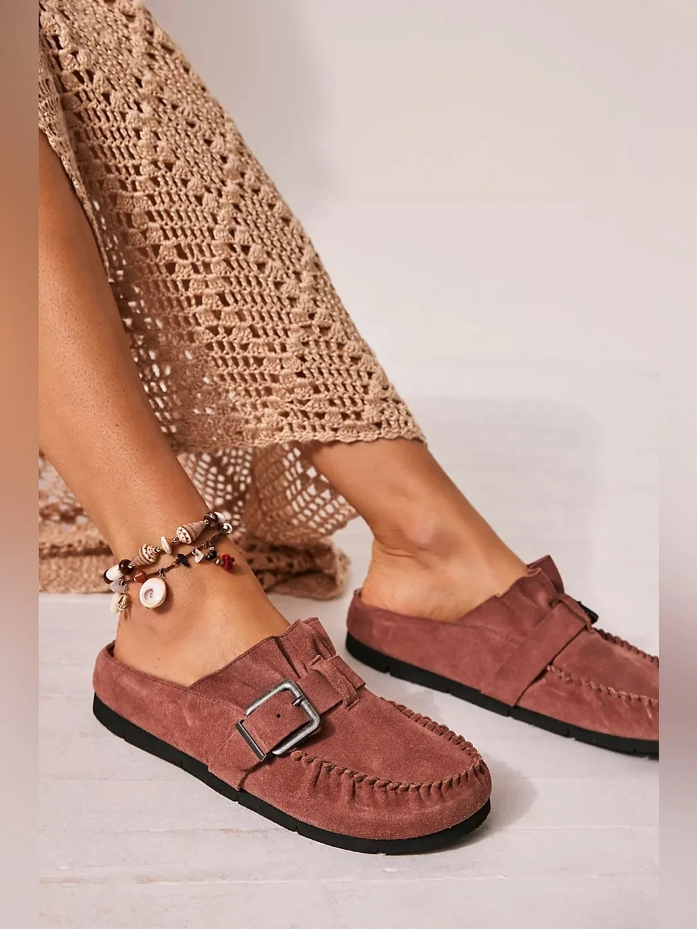 FREE PEOPLE AFTER RIDING MULES IN SUNSET SAND SUEDE 9.5